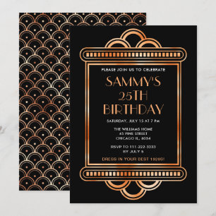 Invitation Soirée d'anniversaire Gold et Black Art Déco