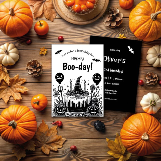 Invitation Soirée d'anniversaire Halloween noir et blanc épou (Créateur téléchargé)
