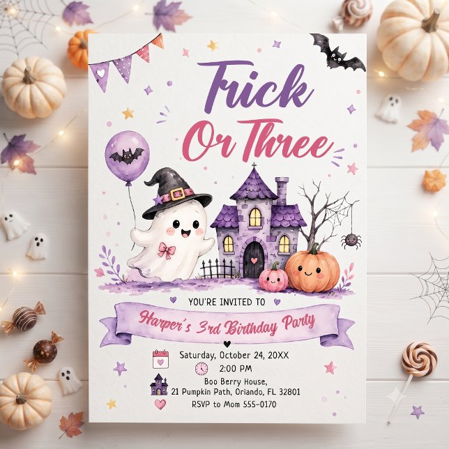 Invitation Soirée d'anniversaire Halloween Trick or Three (Créateur téléchargé)