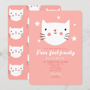 Invitation Soirée d'anniversaire mignonne Chat Rose