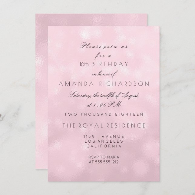Invitation Soirée d'anniversaire minimaliste Pastel Rose Lila (Devant / Derrière)