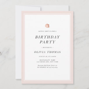 Invitation Soirée d'Anniversaire minimaliste Rose en or éléga