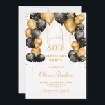 Invitation Soirée d'anniversaire moderne 80th Black Gold<br><div class="desc">Célébrez cet anniversaire marquant avec une invitation sophistiquée et moderne ! Doté d'un arrière - plan blanc orné de ballons dorés chatoyants et de confettis de parties scintillant dorée scintillants. Personnalisez avec les détails de votre événement. Disponible en version imprimée, en téléchargement numérique ou les deux ! Vous pouvez ajouter...</div>