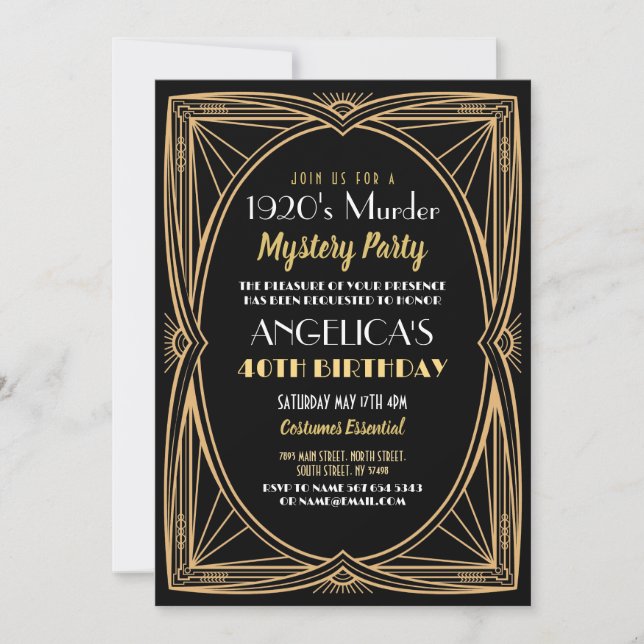 Invitation Soirée d'anniversaire mystère de meurtre des année (Devant)