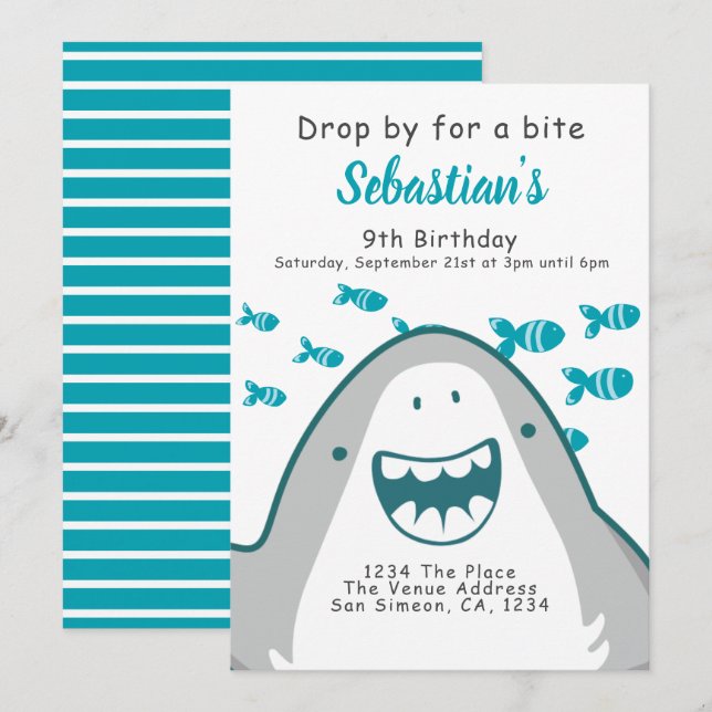 Invitation Soirée d'anniversaire personnalisée pour le requin (Devant / Derrière)