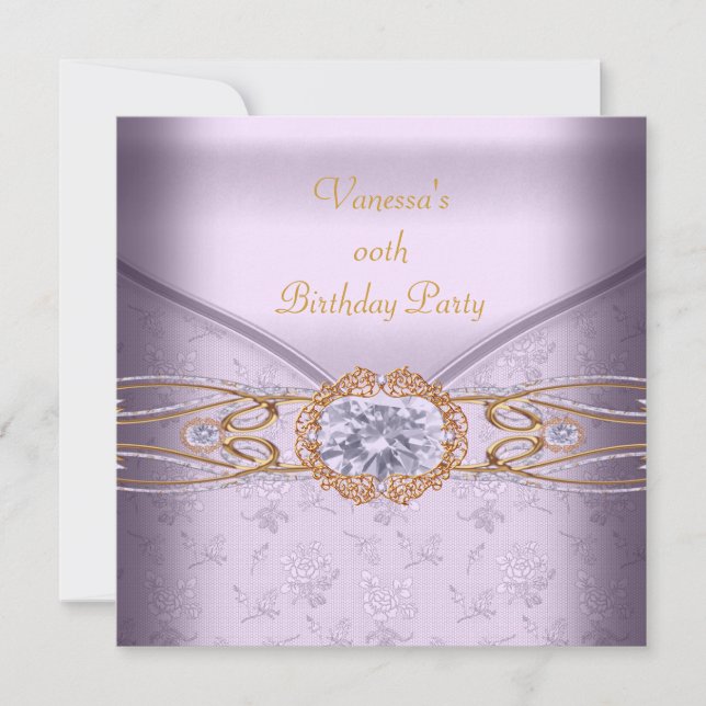 Invitation Soirée d'anniversaire Pink Lilac Lace Or (Devant)