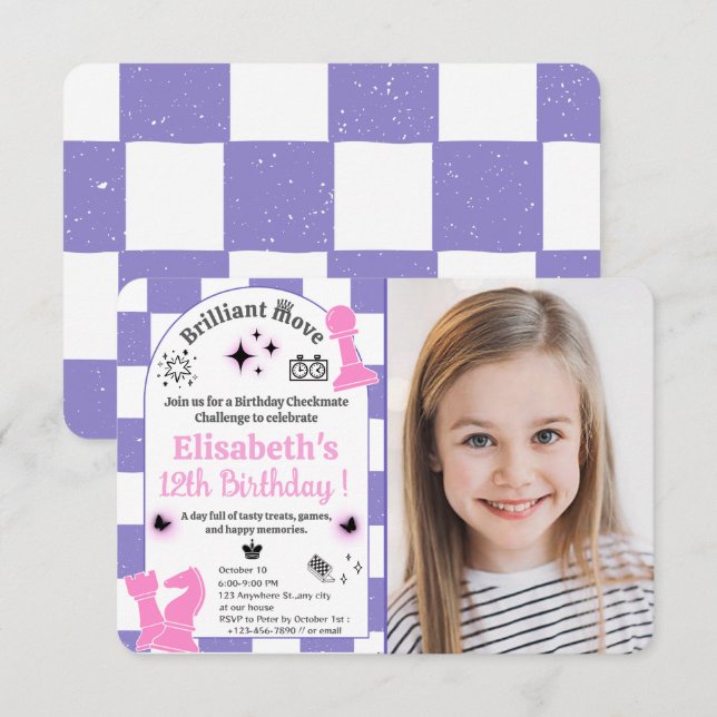 Invitation Soirée D'Anniversaire Pour Sa Fille Photo Personna (Devant / Derrière)