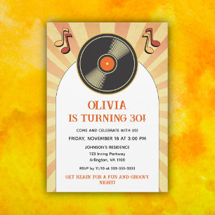 Invitation Soirée d'anniversaire rétro groovy des années 60 p