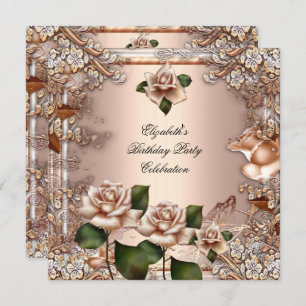 Invitation Soirée d'Anniversaire rose Beige Cream Gold