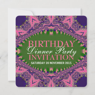 Invitation Soirée d'anniversaire rose violet en Bohême