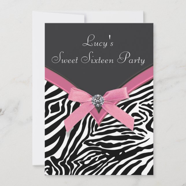 Invitation Soirée d'anniversaire rose Zebra (Devant)