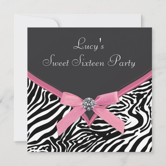 Invitation Soirée d'anniversaire rose Zebra (Devant)