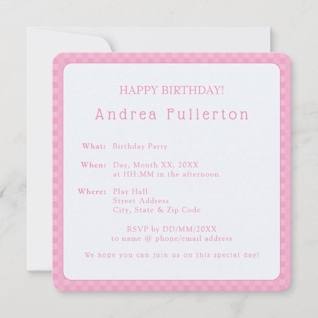 Invitation Soirée d'anniversaire simple rose (Devant)