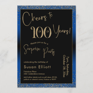 Invitation Soirée d'anniversaire surprise de 100 ans, Bleu