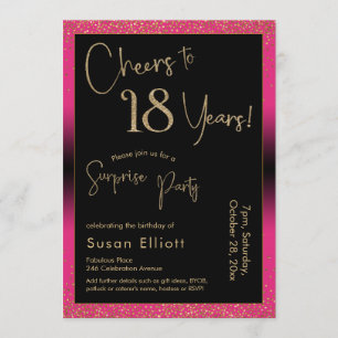 Invitation Soirée d'anniversaire surprise de 18 ans, rose