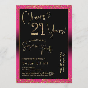 Invitation Soirée d'anniversaire surprise de 21 ans, rose