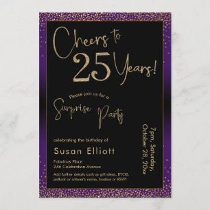 Invitation Soirée d'anniversaire surprise de 25 ans, violet