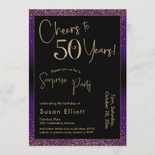 Invitation Soirée d'anniversaire surprise de 50 ans, violet