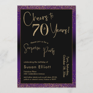 Invitation Soirée d'anniversaire surprise de 70 ans, violet