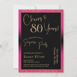 Invitation Soirée d'anniversaire surprise de 80 ans, rose