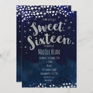 Invitation Soirée d'anniversaire Sweet 16 Blue & Silver Starr