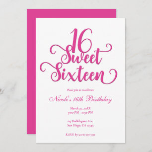 Invitation Soirée d'anniversaire Sweet 16 White & Hot Rose
