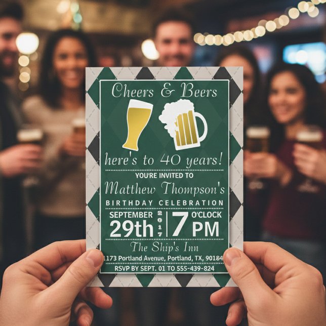 Invitation Soirée d'anniversaire verte et tendance (Créateur téléchargé)