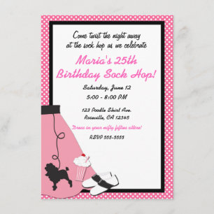 Invitation Soirée dansante années 50 jupe rose de poodle