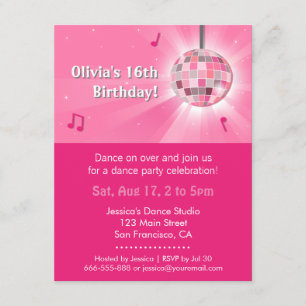 Invitation Soirée dansante d'anniversaire en Sweet sixteen ro