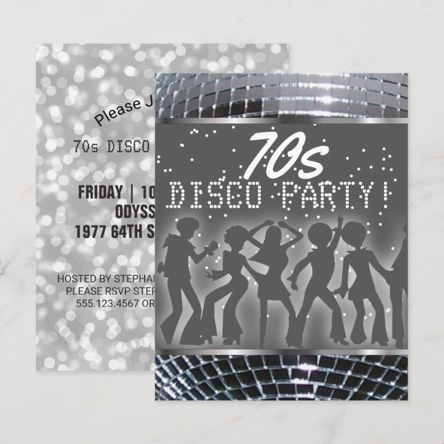 Invitation Soirée dansante Disco Silver | Fête à thème des an (Devant / Derrière)