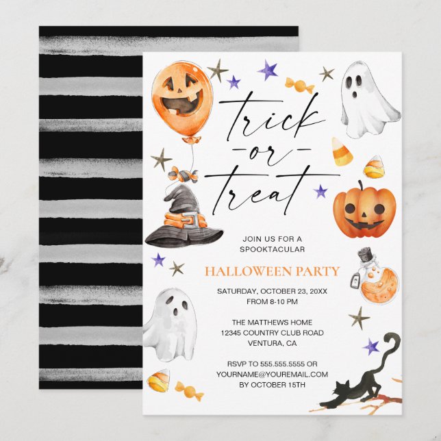Invitation Soirée d'aquarelle d'Halloween (Devant / Derrière)