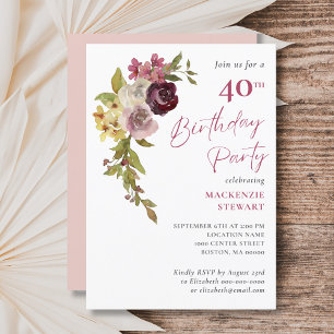 Invitation Soirée de 40e anniversaire en Bourgogne rose