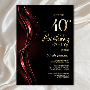 Invitation Soirée de 40e anniversaire noir et rouge élégant