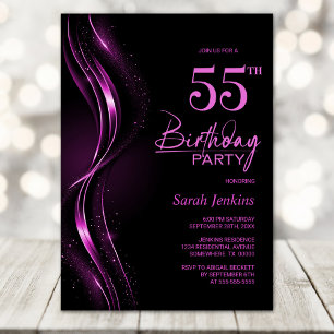 Invitation Soirée de 55e anniversaire noir et rose
