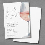Invitation Soirée de 60 ans 60e anniversaire<br><div class="desc">"Cheers to 60 years !" est fièrement présenté en haut de cette invitation classique et élégante, avec un grand verre de vin rose et gris sur le côté droit, lui donnant une touche moderne. Vous pouvez customiser l'année pour célébrer n'importe quel jalon. Le design utilise la typographie de script pour...</div>