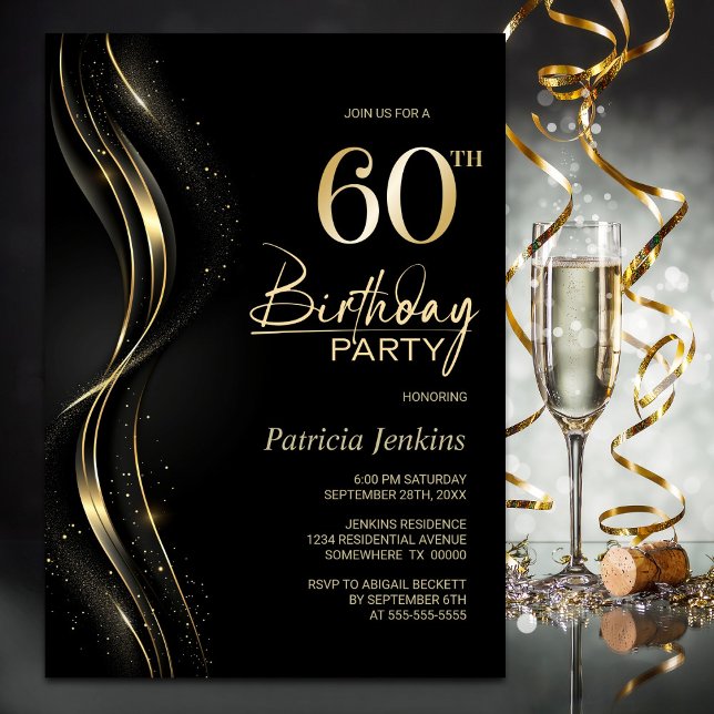 Invitation Soirée de 60e anniversaire de Black and Gold (Créateur téléchargé)