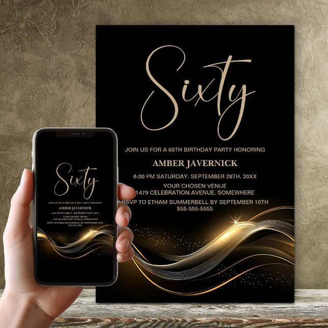 Invitation Soirée de 60e anniversaire de Black and Gold (Créateur téléchargé)