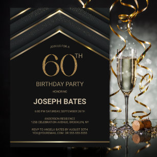 Invitation Soirée de 60e anniversaire de l'élégant Black Gold