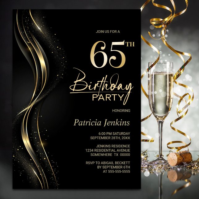 Invitation Soirée de 65e anniversaire de Black and Gold (Créateur téléchargé)