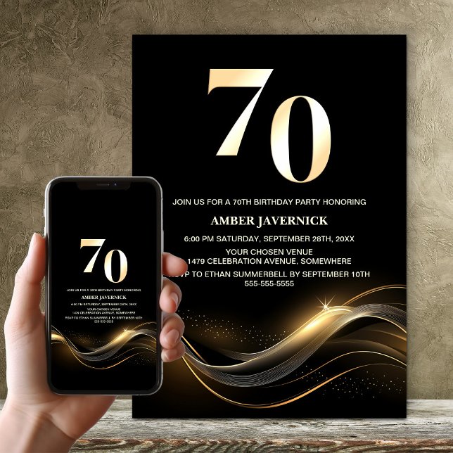 Invitation Soirée de 70e anniversaire de Black and Gold (Créateur téléchargé)