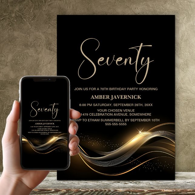Invitation Soirée de 70e anniversaire de Black and Gold (Créateur téléchargé)