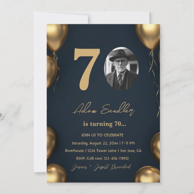 Invitation Soirée de 70e anniversaire simple et élégante (Devant)