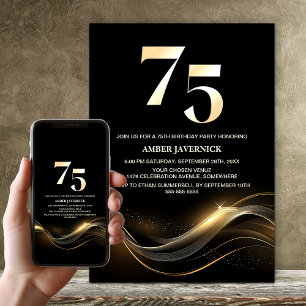 Invitation Soirée de 75e anniversaire de Black and Gold
