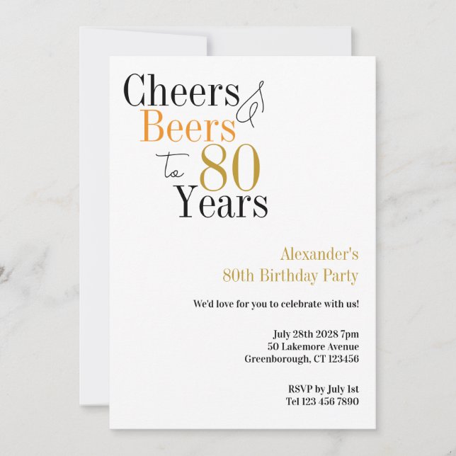 Invitation Soirée de 80e anniversaire Cheers and Beers Minima (Devant)