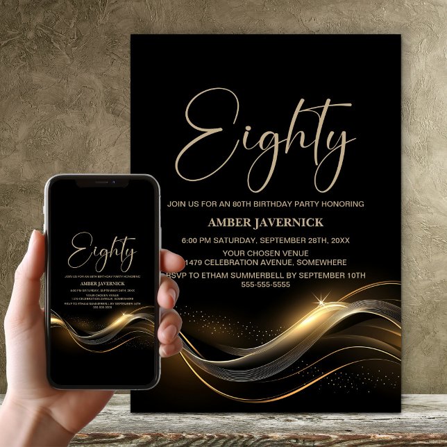 Invitation Soirée de 80e anniversaire de Black and Gold (Créateur téléchargé)