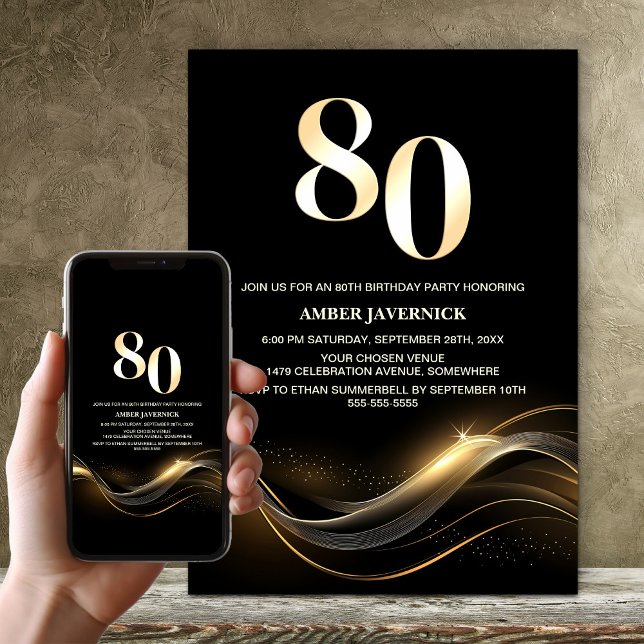 Invitation Soirée de 80e anniversaire de Black and Gold (Créateur téléchargé)