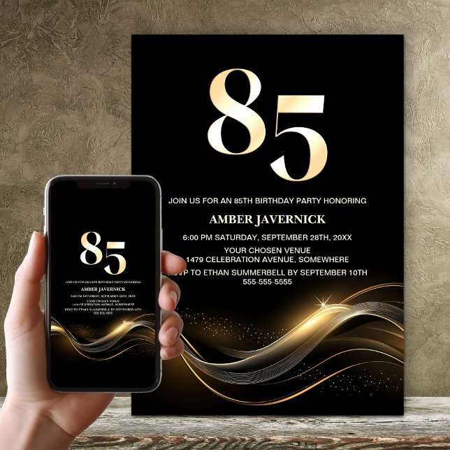 Invitation Soirée de 85e anniversaire de Black and Gold (Créateur téléchargé)
