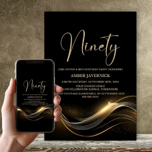 Invitation Soirée de 90e anniversaire de Black and Gold