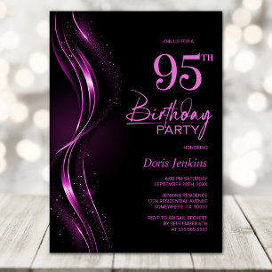 Invitation Soirée de 95e anniversaire de style noir et rose