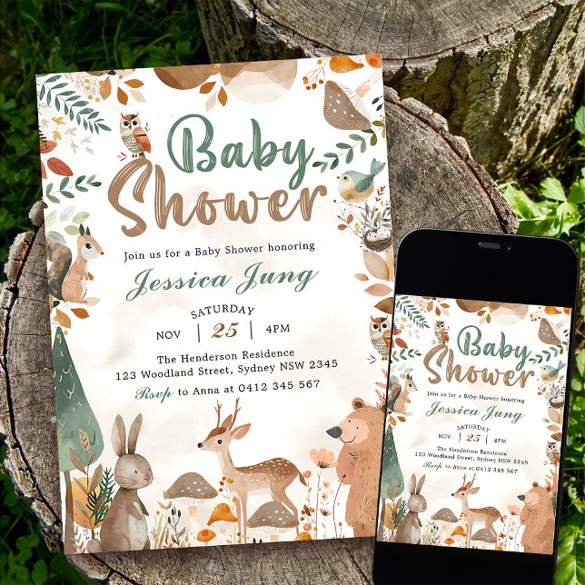 Invitation Soirée de Baby shower des animaux en bois (Créateur téléchargé)